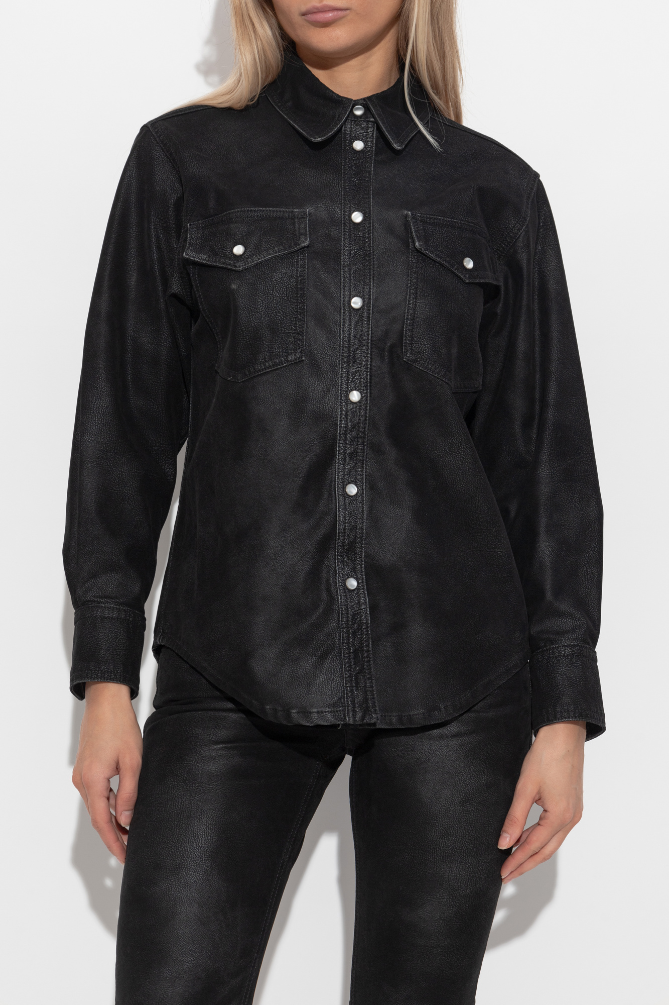 Tシャツ・カットソー ISABEL MARANT ETOILE Black synthetic leather Karima shirt Marant Etoile Shirt 